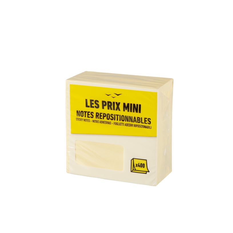 3539012004609-Les Prix Mini - Bloc Cube notes repositionnables - 400 feuilles - 76 x 76 mm - jaune pastel--2