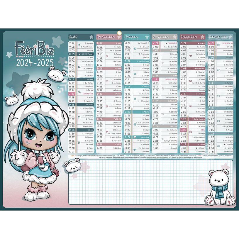 3592930023893-Calendrier Feeribiz - 6 mois par face - 32 x 42 cm - Bouchut-P_405162587_1-0