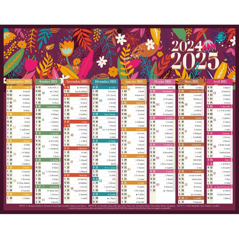 3592930023879-Calendrier Floral - 8 mois par face - 21 x 26,5 cm  - Bouchut-P_405162592_1-0