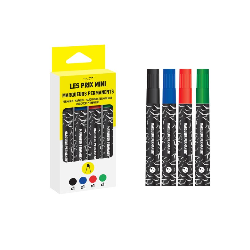 3539012004456-Les Prix Mini - Pack de 4 Marqueurs permanents - Assortis - pointe large-P_405162780_2-0