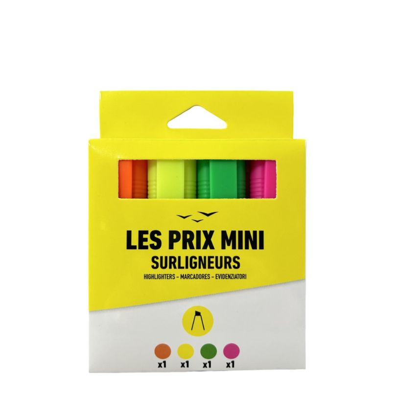 3539012004494-Les Prix Mini - Pack de 4 surligneurs - jaune, vert, rose et orange-P_405162787_1-0