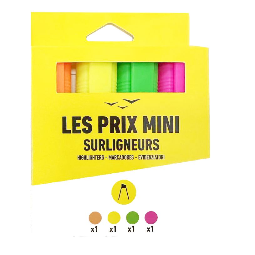 3539012004494-Les Prix Mini - Pack de 4 surligneurs - jaune, vert, rose et orange-P_405162787_2-1