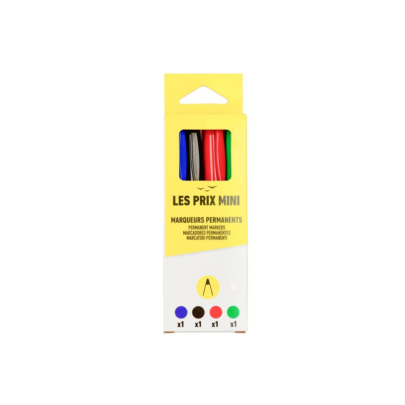3539012004500-Les Prix Mini - Pack de 4 Marqueurs permanents - couleurs assorties - pointe moyenne-P_405162788_1-0