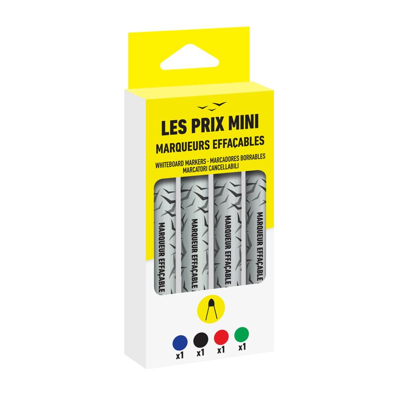 3539012004517-Les Prix Mini - Pack de 4 Marqueurs effaçables - noir, bleu, rouge et vert - pointe larg-P_405162789_2-0