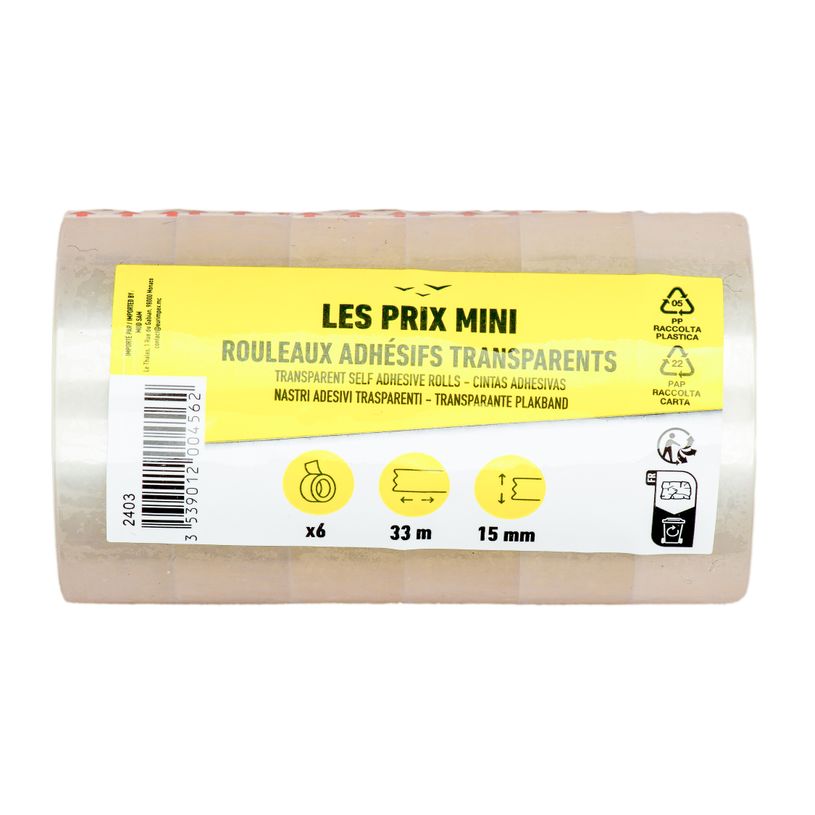 3539012004562-Les Prix Mini - 6 Rubans adhésifs transparents - 15 mm x 33 m-P_405162794_1-0
