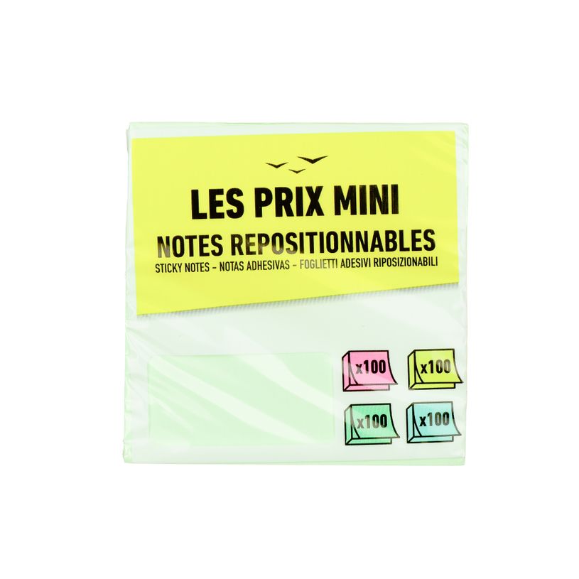 3539012004586-Les Prix Mini - Bloc Cube notes repositionnables - 400 feuilles - 76 x 76 mm - couleurs p-P_405162796_1-0