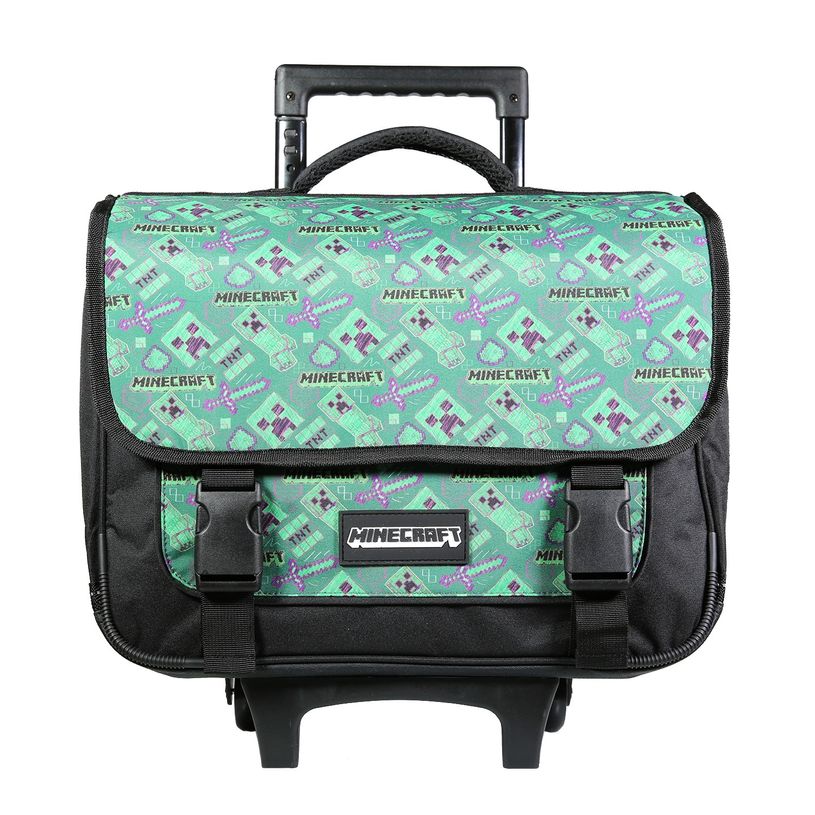 3666311016986-Cartable à roulettes Minecraft - 2 compartiments - vert - Bagtrotter-P_405163951_1-0