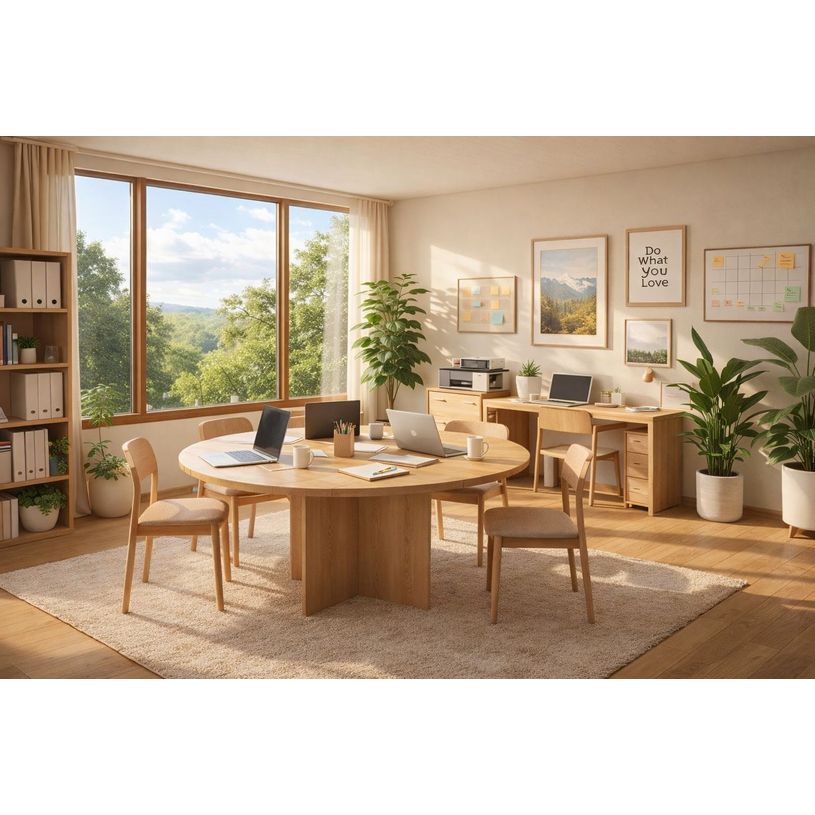 7331910012368-Table de réunion Trend - ronde - diam 120 - imitation hêtre--1