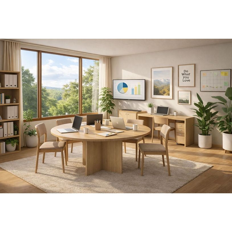 7331910011927-Table de réunion Trend - ronde - diam 120 - imitation chêne--1