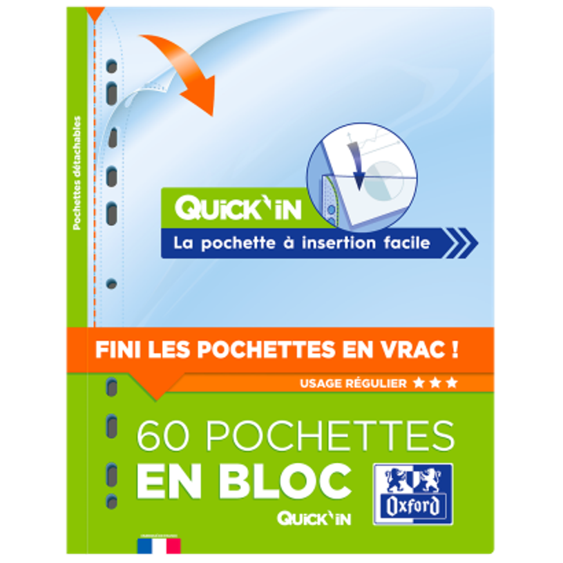 3045050349409-Oxford Quick'In - Bloc de 60 pochettes perforées - A4 - lisse - pour 25 feuilles-P_405165173_1-0