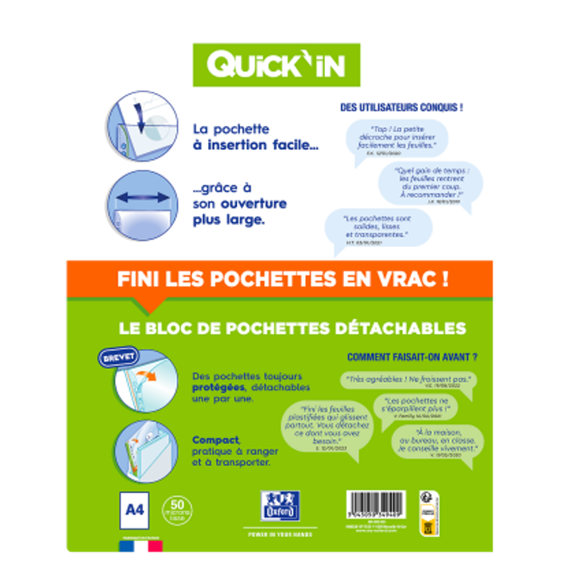 3045050349409-Oxford Quick'In - Bloc de 60 pochettes perforées - A4 - lisse - pour 25 feuilles-P_405165173_4-3