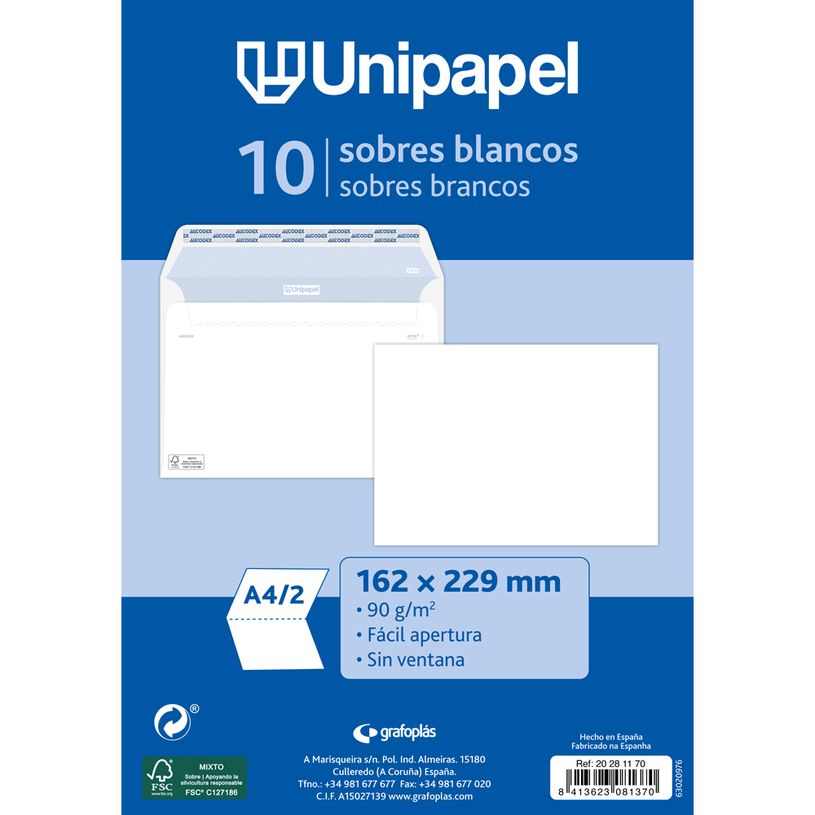 8413623081370-Unipapel - Enveloppe - International C5 (162 x 229 mm) - portefeuille - côté ouvert - auto-adhésif (peler et-P_405165194_1-0