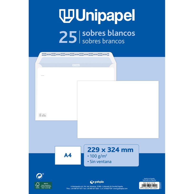 8413623081400-Unipapel - Enveloppe - 229 x 324 mm - portefeuille - côté ouvert - auto-adhésif (peler et-P_405165195_1-0