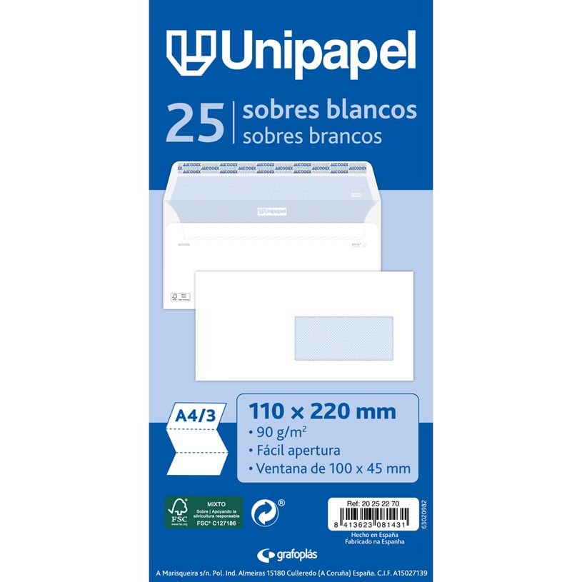 8413623081431-Unipapel - Enveloppe - 110 x 220 mm - portefeuille - côté ouvert - auto-adhésif (peler et sceller) - 1-P_405165196_1-0