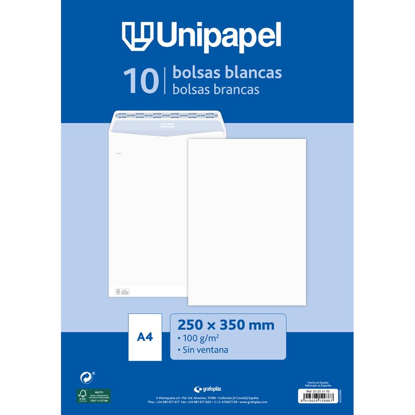 8413623129867-Unipapel - Enveloppe - 250 x 350 mm - portefeuille - extrémité ouverte - auto-adhésif (peler et-P_405165204_1-0