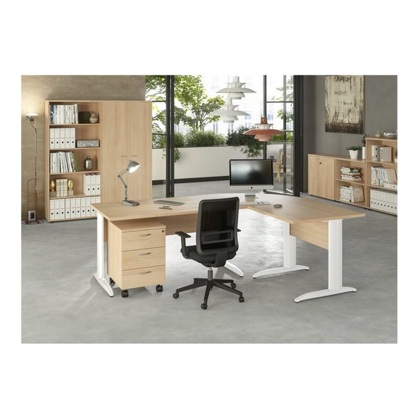 7331920000690-Bureau droit Trend - L120 - Pieds métals - plateau imitation chêne - pied alu-P_405165609_2-2