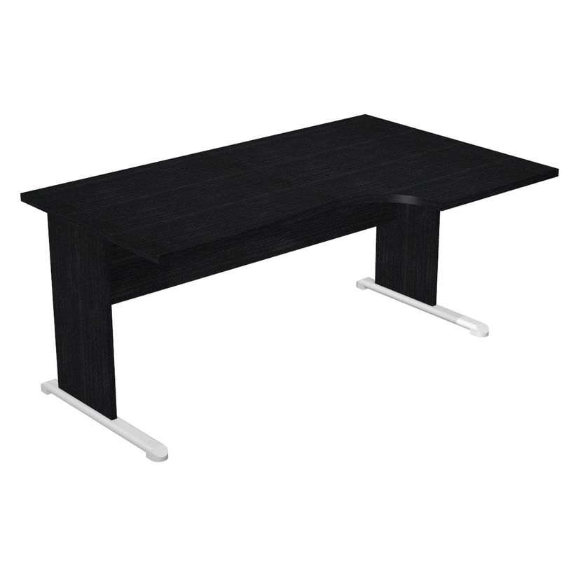 7331920000881-Bureau compact Trend - L160 cm - retour à droite - pieds bois - plateau imitation frêne noir - (pied de renfort obligat-P_405165628_1-0