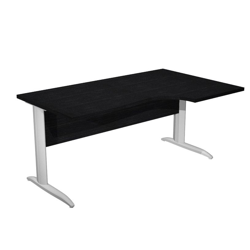 7331920001024-Bureau compact Trend - L160 cm - retour à droite - Pieds métals - plateau imitation frêne noir - (pied de renfort obligat-P_405165642_1-0