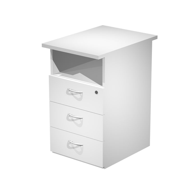 7331910006459-Caisson hauteur bureau Trend - L43xP60xH72 cm - 3 tiroirs + 1 niche - blanc-P_405165790_1-0