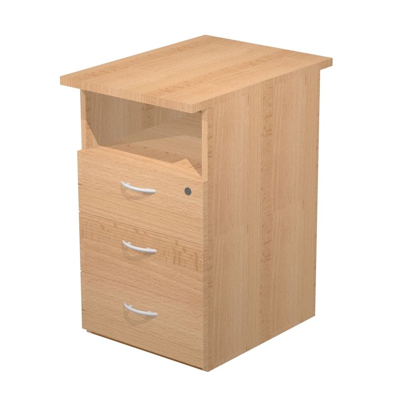 7331910008088-Caisson hauteur bureau Trend - L43xP60xH72 cm - 3 tiroirs + 1 niche - imitation hêtre-P_405165792_1-0