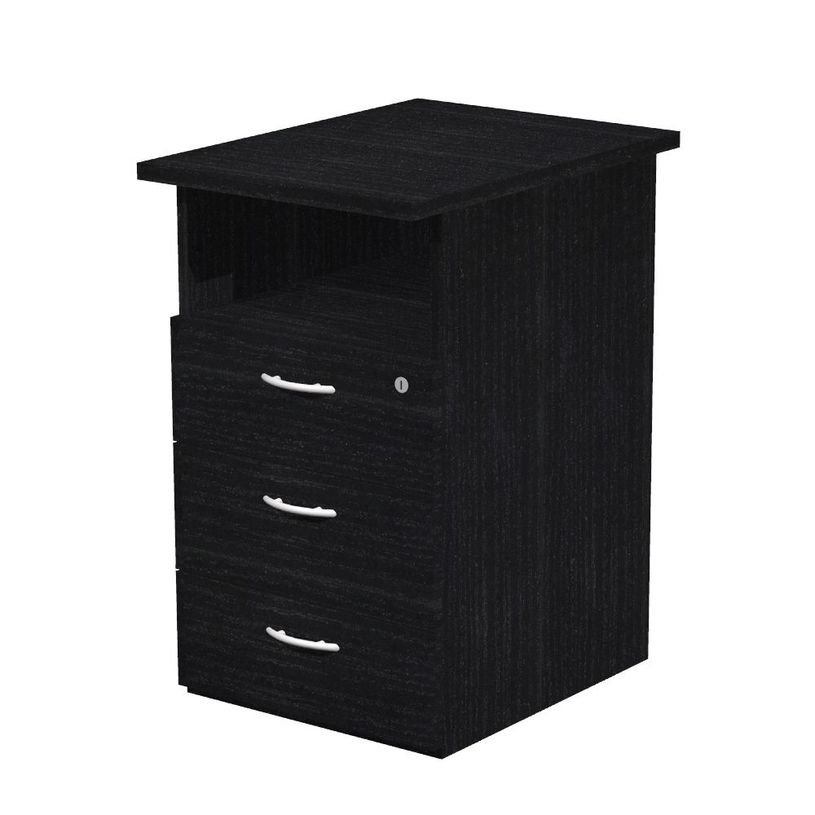 7331910004752-Caisson hauteur bureau Trend - L43xP60xH72 cm - 3 tiroirs + 1 niche - imitation frêne noi-P_405165793_1-0