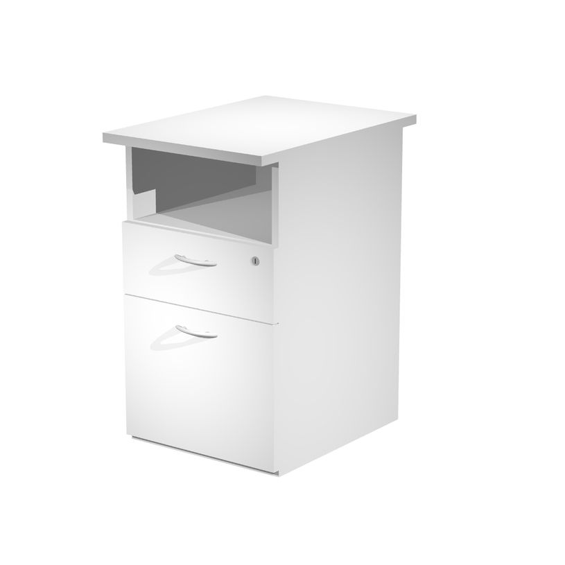 7331910007326-Caisson hauteur bureau Trend - L43xP60xH72 cm - 2 tiroirs dont 1 DS + 1 niche - blanc-P_405165795_1-0