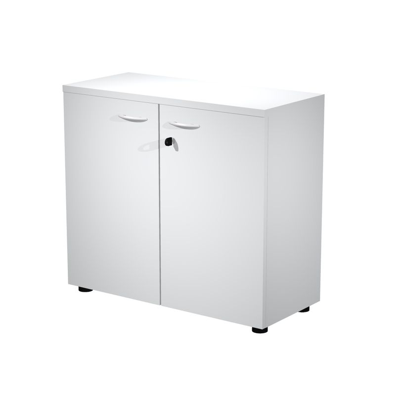 7331920002144-Bibliothèque basse Trend - L80xP35xH72 cm - 2 portes en mélaminé avec serrure - gris-P_405165824_1-0