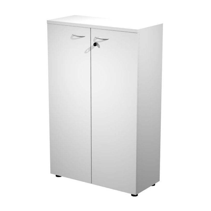 7331920002175-Bibliothèque haute Trend - L80xP35xH120 cm - 2 portes en mélaminé avec serrure - blanc-P_405165827_1-0
