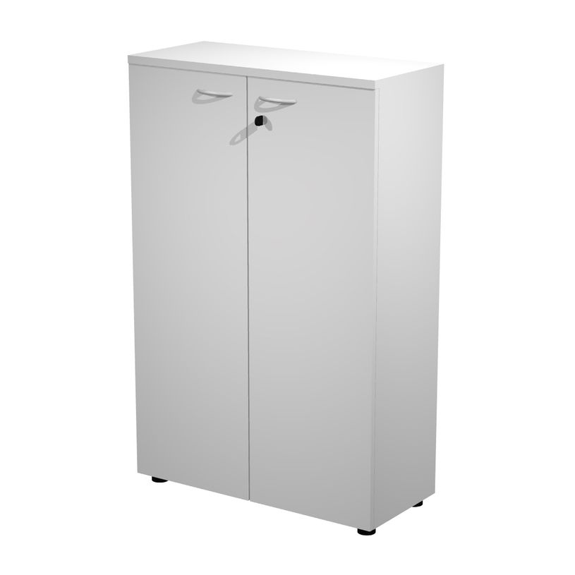 7331920002212-Bibliothèque haute Trend - L80xP35xH120 cm - 2 portes en mélaminé avec serrure - gris-P_405165831_1-0