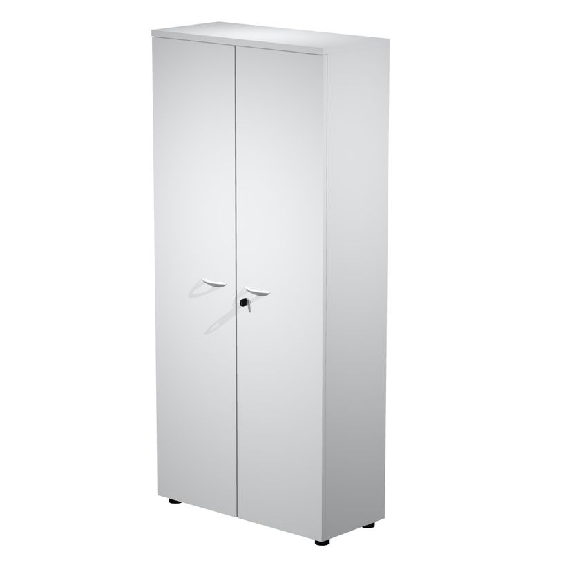 7331920002281-Bibliothèque haute Trend - L80xP35xH180 cm - 2 portes en mélaminé avec serrure - gris-P_405165838_1-0