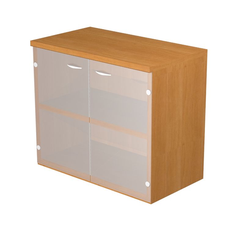 7331920002328-Bibliothèque basse Trend - L80xP35xH72 cm - 2 portes en verre dépoli - imitation aulne-P_405165842_1-0