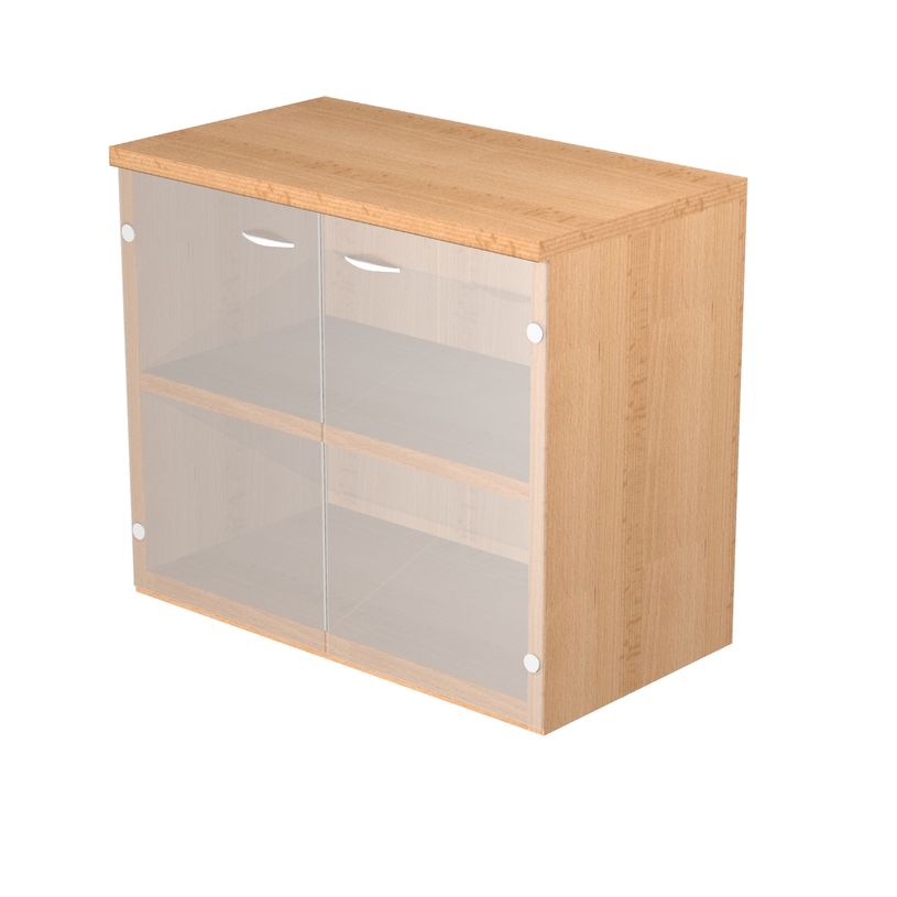 7331920002335-Bibliothèque basse Trend - L80xP35xH72 cm - 2 portes en verre dépoli - imitation hêtre-P_405165843_1-0