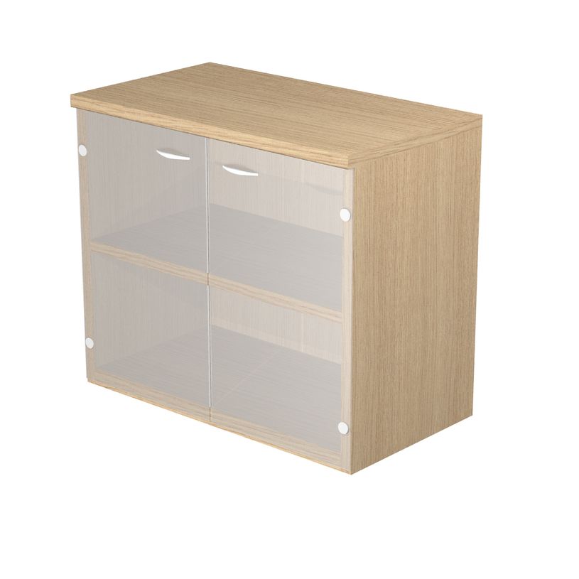 7331920002366-Bibliothèque basse Trend - L80xP35xH72 cm - 2 portes en verre dépoli - imitation chêne-P_405165846_1-0