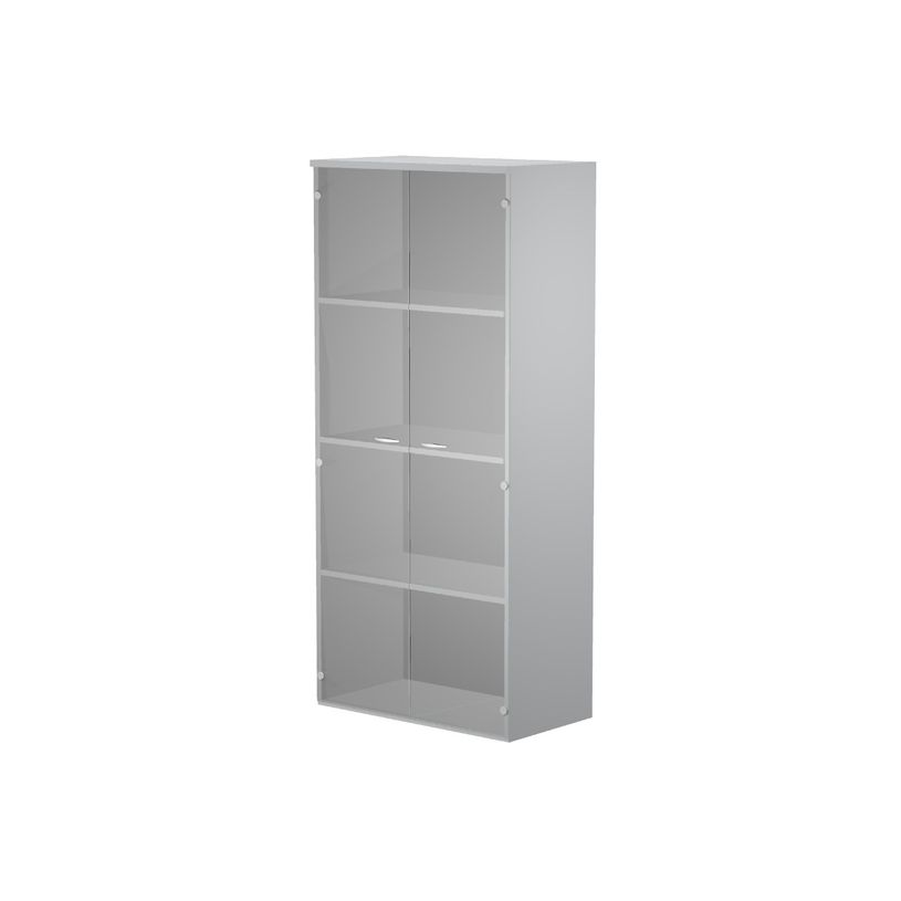 7331920002496-Bibliothèque haute Trend - L80xP35xH180 cm - 2 portes en verre dépoli - gris-P_405165859_1-0