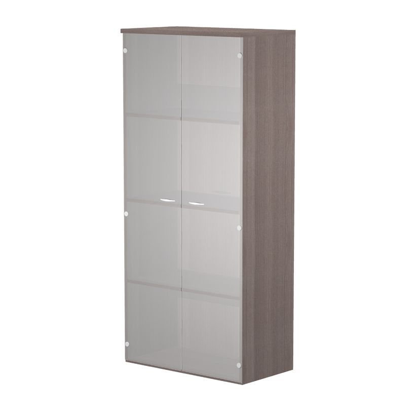 7331920002519-Bibliothèque haute Trend - L80xP35xH180 cm - 2 portes en verre dépoli - imitation frêne-P_405165861_1-0