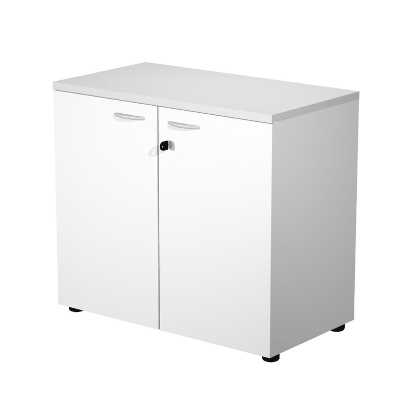 7331920002526-Bibliothèque basse Trend - L80xP44xH72 cm - 2 portes en mélaminé blanc avec serrure - g-P_405165862_1-0