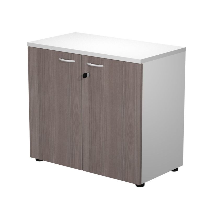7331920002588-Bibliothèque basse Trend - L80xP44xH72 cm - 2 portes en mélaminé imitation frêne Tosca-P_405165868_1-0