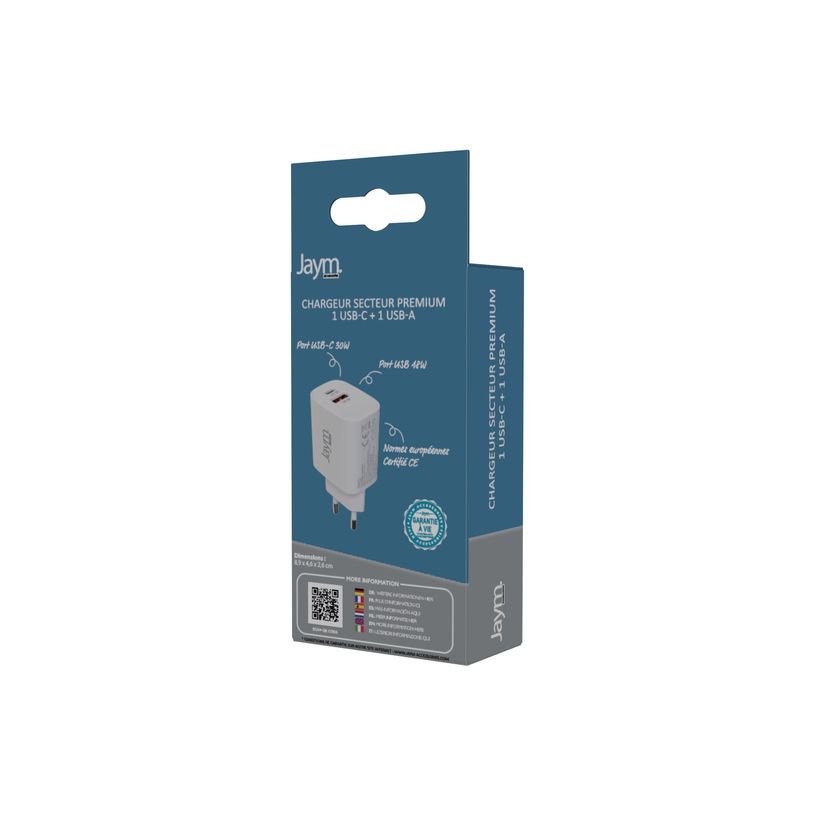 3701263524568-JAYM - Chargeur secteur - 2 connecteurs de sortie (USB, USB-C) - blanc-P_405165926_1-2