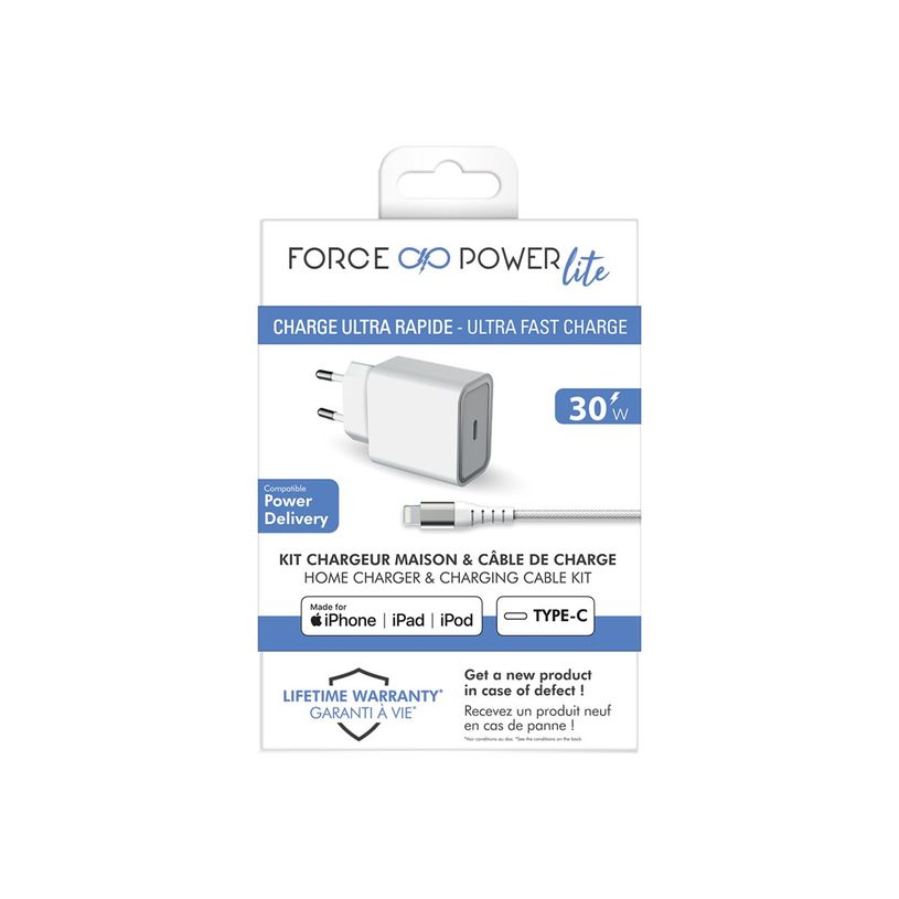 3571211493600-Force Power Lite - Chargeur secteur 100% recyclé + câble1 USB-C vers Lightning -1,2M - b-P_405166163_1-1