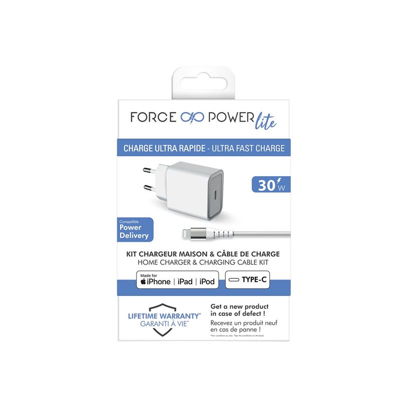 3571211493600-Force Power Lite - Chargeur secteur 100% recyclé + câble1 USB-C vers Lightning -1,2M - b-P_405166163_2-2