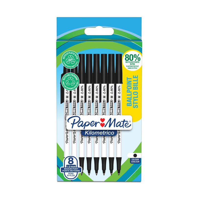 3026981876783-Paper Mate Kilometrico - 8 Stylos à bille - noir -P_405166843_1-0