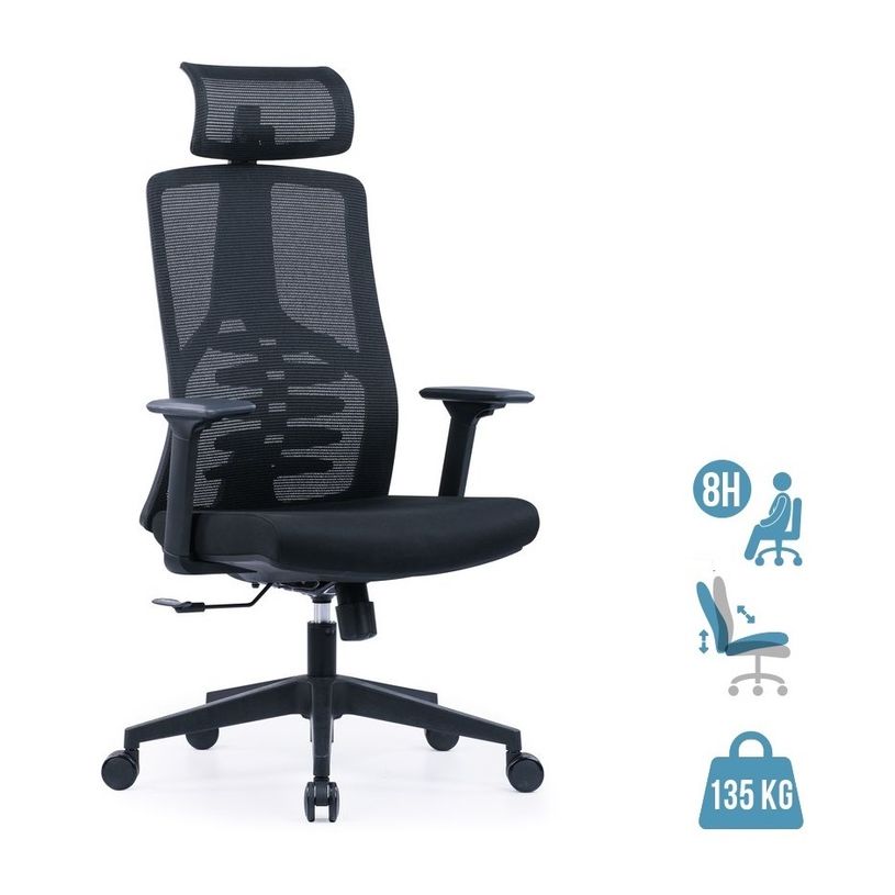 3700339992577-Fauteuil de bureau SYLVESTER - accoudoirs réglables - appui-tête intégré - noir-P_405167164_1-0