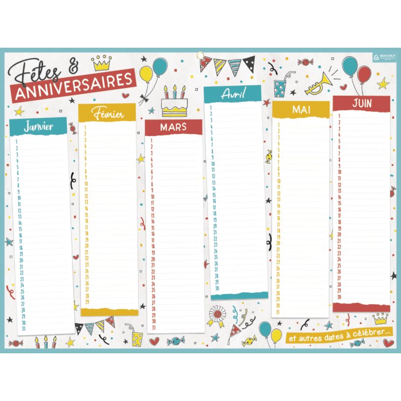 3592930004496-Calendrier perpétuel BOUCHUT "Fêtes et Anniversaires" PEFC 70 % 32 x 42 cm--0
