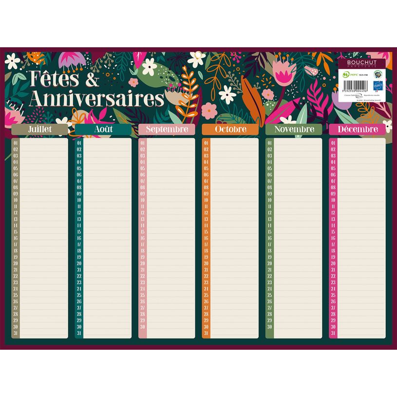 3592930004496-Calendrier perpétuel BOUCHUT "Fêtes et Anniversaires" PEFC 70 % 32 x 42 cm--2