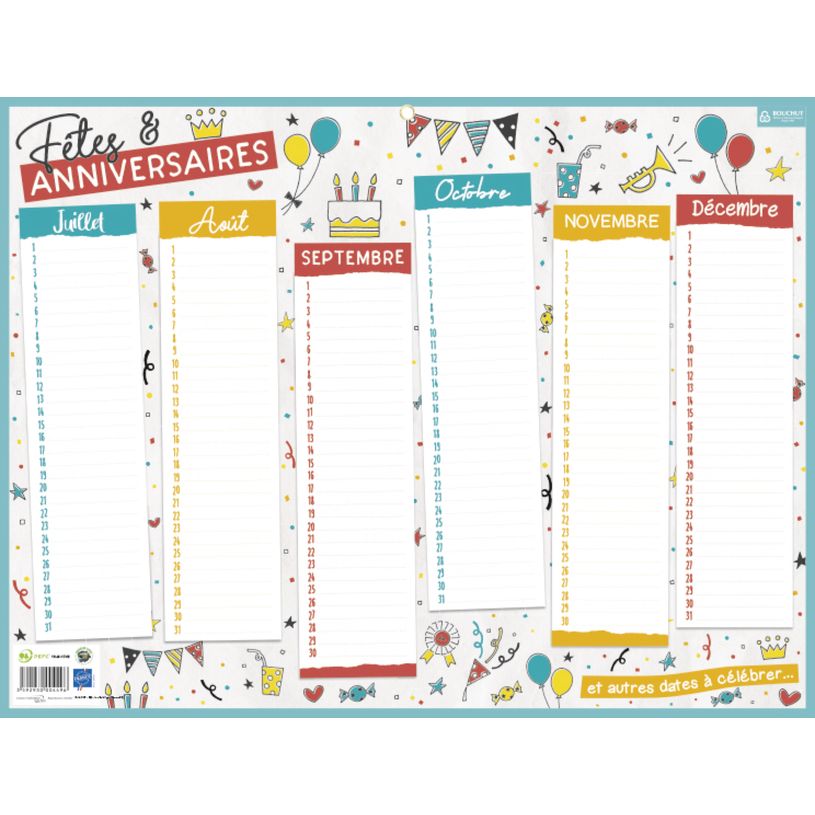 3592930004496-Calendrier perpétuel BOUCHUT "Fêtes et Anniversaires" PEFC 70 % 32 x 42 cm--3