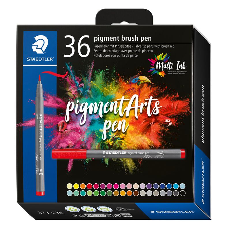 4007817096932-STAEDTLER Pigment brush 371 - 36 feutres pointe pinceau - couleurs assorties - encre Multi-P_405177292_1-0