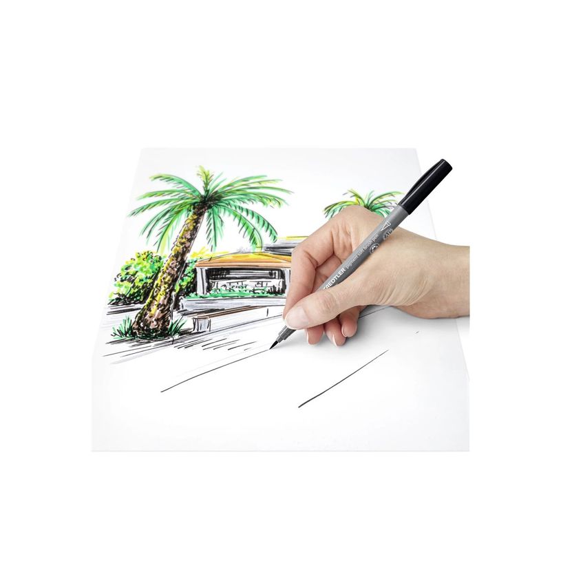4007817098639-STAEDTLER Pigment soft brush 372 - 6 feutres pointe pinceau souple - gris & noir assortis-P_405177293_11-8