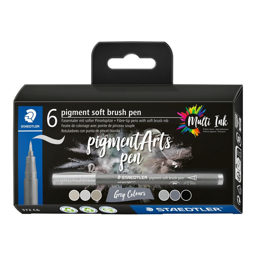 4007817098639-STAEDTLER Pigment soft brush 372 - 6 feutres pointe pinceau souple - gris & noir assortis-P_405177293_2-0