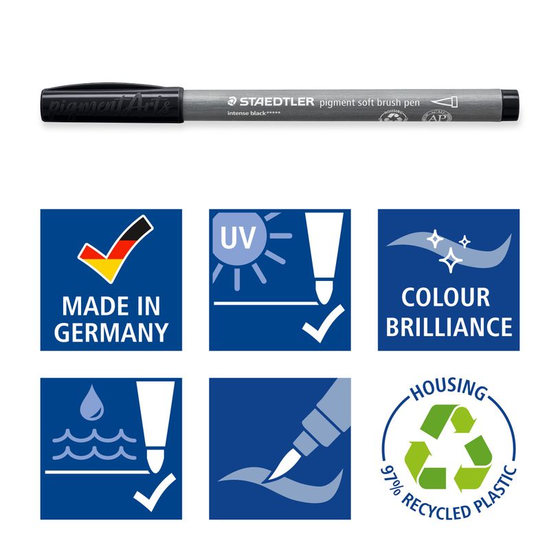 4007817098639-STAEDTLER Pigment soft brush 372 - 6 feutres pointe pinceau souple - gris & noir assortis-P_405177293_6-4