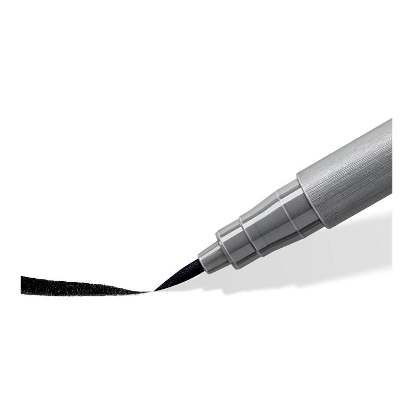 4007817098639-STAEDTLER Pigment soft brush 372 - 6 feutres pointe pinceau souple - gris & noir assortis-P_405177293_9-6
